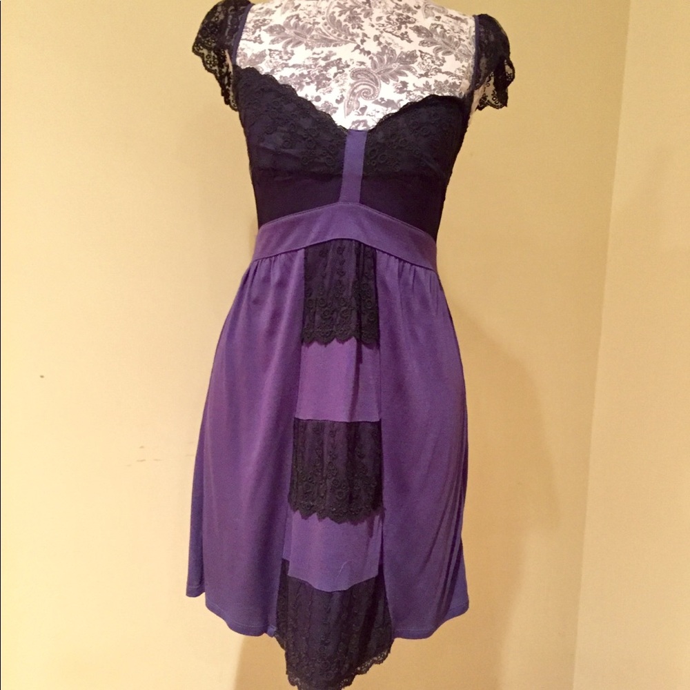 Midnight Blue Cotton and Lace Mini Dress - petite